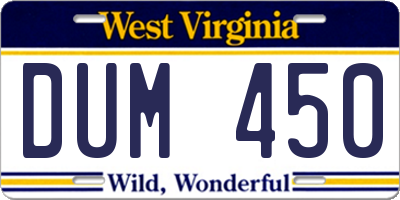 WV license plate DUM450