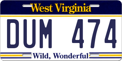 WV license plate DUM474