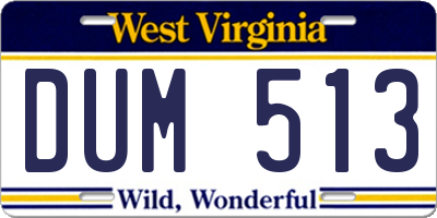 WV license plate DUM513