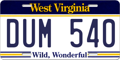 WV license plate DUM540