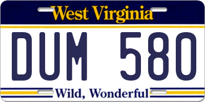 WV license plate DUM580