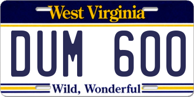 WV license plate DUM600