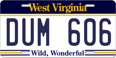 WV license plate DUM606