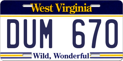 WV license plate DUM670