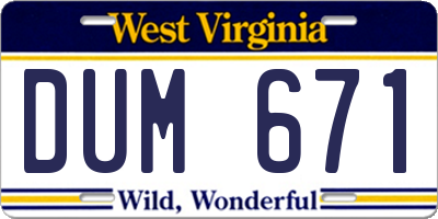 WV license plate DUM671