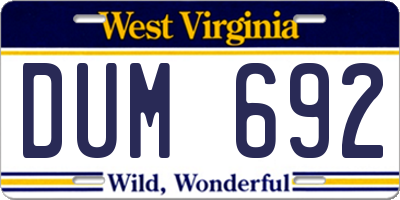 WV license plate DUM692