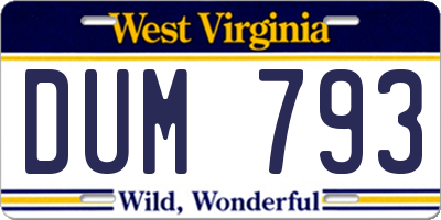 WV license plate DUM793