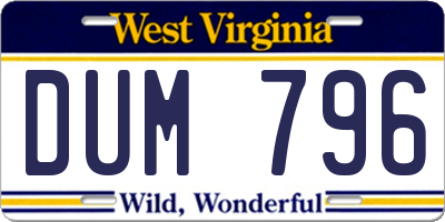 WV license plate DUM796