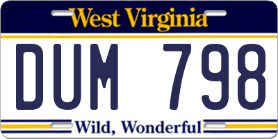 WV license plate DUM798