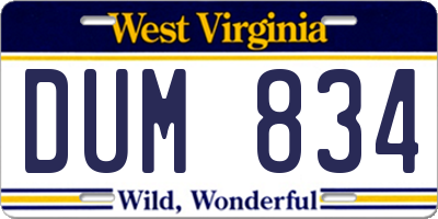WV license plate DUM834