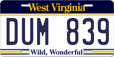 WV license plate DUM839