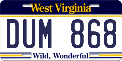 WV license plate DUM868