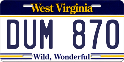 WV license plate DUM870