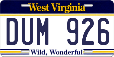 WV license plate DUM926