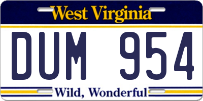 WV license plate DUM954