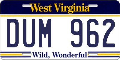 WV license plate DUM962