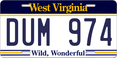 WV license plate DUM974