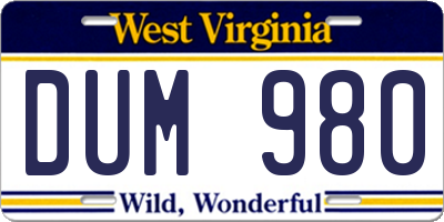 WV license plate DUM980