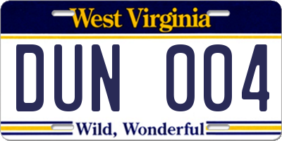WV license plate DUN004