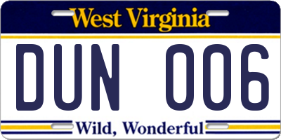 WV license plate DUN006