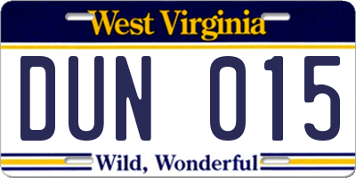 WV license plate DUN015