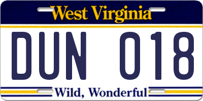 WV license plate DUN018