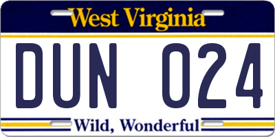 WV license plate DUN024