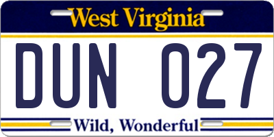 WV license plate DUN027