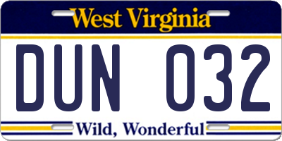 WV license plate DUN032