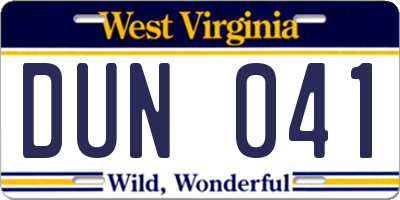 WV license plate DUN041