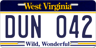 WV license plate DUN042