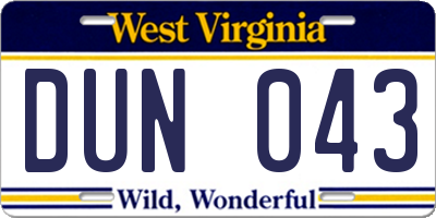 WV license plate DUN043