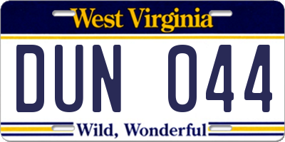 WV license plate DUN044