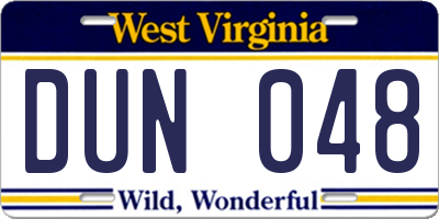 WV license plate DUN048