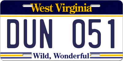 WV license plate DUN051