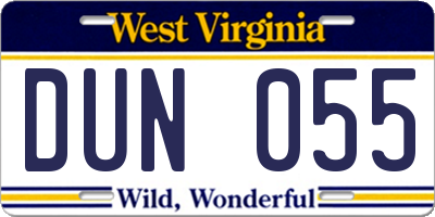 WV license plate DUN055