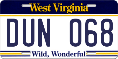 WV license plate DUN068