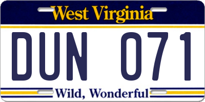 WV license plate DUN071