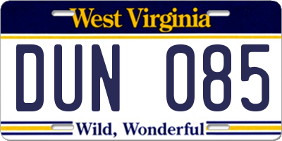 WV license plate DUN085