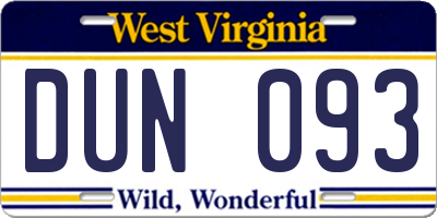 WV license plate DUN093