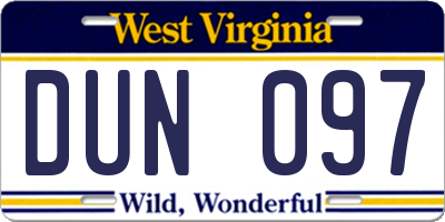 WV license plate DUN097