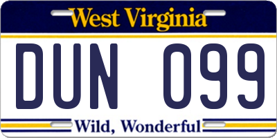 WV license plate DUN099
