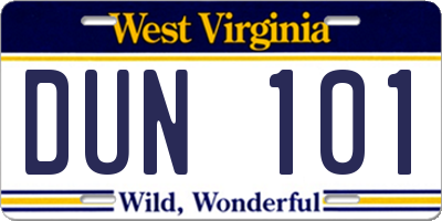 WV license plate DUN101