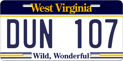 WV license plate DUN107