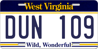 WV license plate DUN109