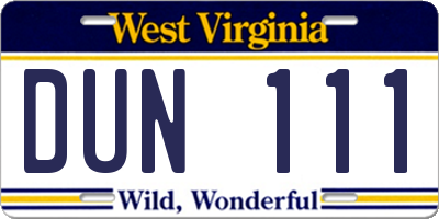 WV license plate DUN111