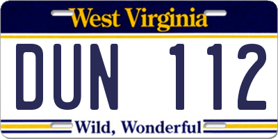 WV license plate DUN112