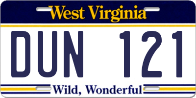 WV license plate DUN121
