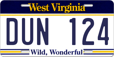 WV license plate DUN124