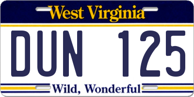 WV license plate DUN125